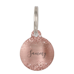 Sparkly Rose Gold Glitter and Foil Pet Tag