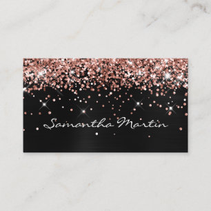 Sparkly Rose Gold Glitter Black Foil Business Card