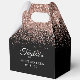Sparkly Rose Gold Glitter Black Sweet Sixteen Favour Box