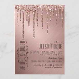 Sparkly Rose Gold Glitter Drips Bridal Shower Invitation