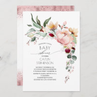 Sparkly Rose Gold Glitter Floral Baby Shower