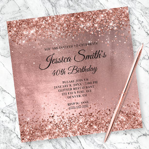 Sparkly Rose Gold Glitter Foil 40th Birthday Invitation