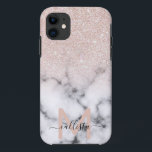 Sparkly Rose Gold Glitter Marble Ombre iPhone 11 Case<br><div class="desc">This elegant and girly pattern is perfect for the modern woman. It features faux printed sparkly rose gold glitter on top of a black and with marble pattern in the style of an ombre gradient. It's trendy, cool, chic, luxe, and stylish. ***IMPORTANT DESIGN NOTE: For any custom design request such...</div>