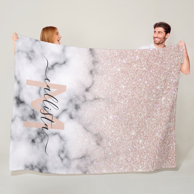 Sparkly Rose Gold Glitter Marble Ombre Fleece Blanket (In Situ)