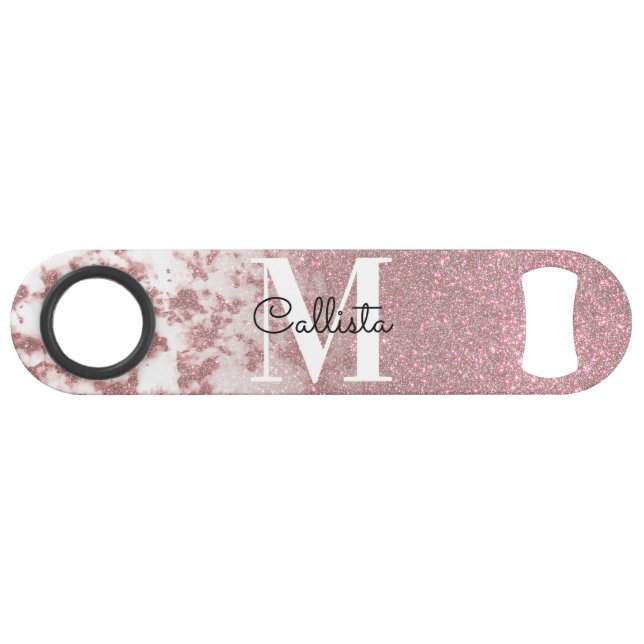 Sparkly Rose Gold Glitter Marble Ombre Monogram (Front (Horizontal))