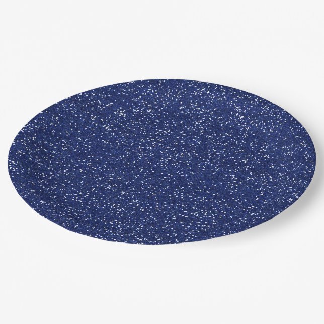 Sparkly Royal Blue & Silver Glitter Paper Plate (Angled)
