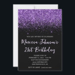 Sparkly Royal Purple Glitter Black 21st Birthday Invitation<br><div class="desc">A glamourous 21st birthday invitation for her. Faux sparkly royal purple glitter against a solid black background. All the glitter and sparkle elements in this modern girly design are digital graphics that print like a photo. If you change the font colour make sure to double check the drop shadow settings....</div>