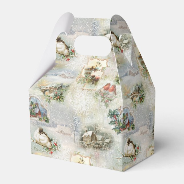 Sparkly Rustic Christmas Winter Scenes Collage Favour Box (Front Side)