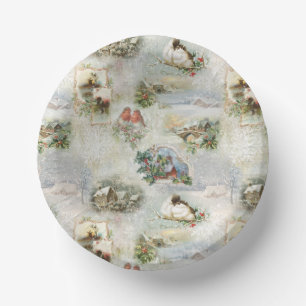 Sparkly Rustic Christmas Winter Scenes Collage Paper Plate