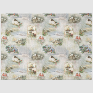 Sparkly Rustic Christmas Winter Scenes Collage Tissue Paper