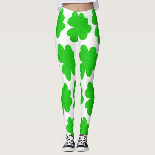 Sparkly shamrock lucky clover St. Patrick's Day Leggings (Front)