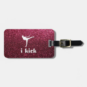 Sparkly Shimmering fuchsia 'i kick' custom Luggage Tag