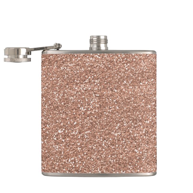 Sparkly Shiny Glitter Rose Gold Hip Flask (Opened)