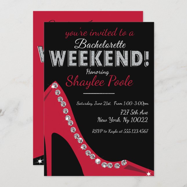 Sparkly Shoe, Bachelorette Party Invitations (Front/Back)