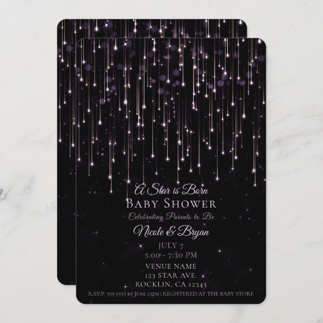 Sparkly Shooting Stars A Star is Born Baby Shower  Invitation (Front/Back)