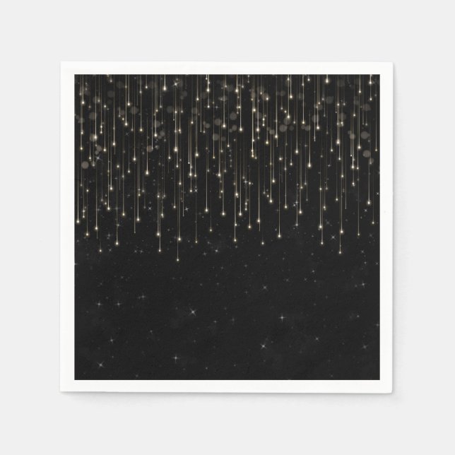 Sparkly Shooting Stars Black Chic Engagement Party Napkin (Front)