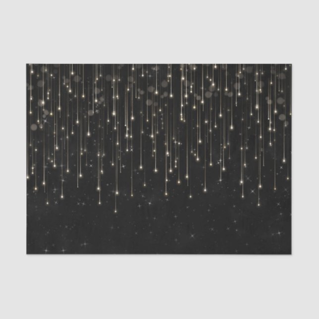 Sparkly Shooting Stars Black Chic Modern Party Tissue Paper (Front)