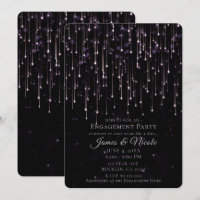 Sparkly Shooting Stars Purple Engagement Party Inv