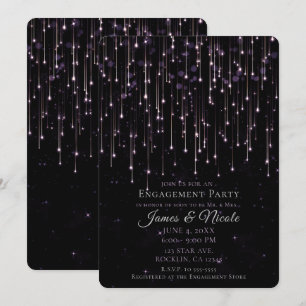 Sparkly Shooting Stars Purple Engagement Party Inv Invitation