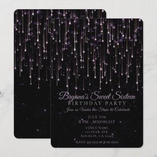 Sparkly Shooting Stars Purple Sweet 16 Party Invit Invitation