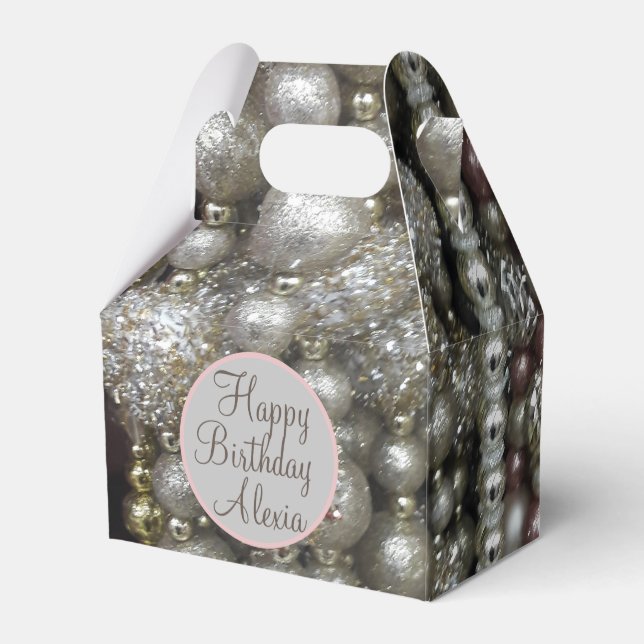 Sparkly Silver and Pink Stringed Beads   Favour Box (Back Side)