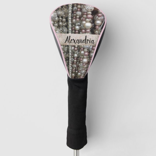 Sparkly Silver and Pink Stringed Beads          Golf Head Cover (Front)
