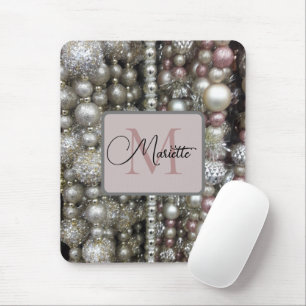 Sparkly Silver and Pink Stringed Beads Monogram Mouse Mat
