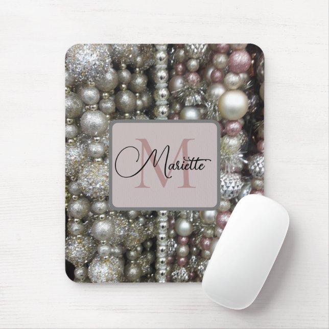 Sparkly Silver and Pink Stringed Beads Monogram Mouse Mat (With Mouse)