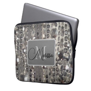 Sparkly  Silver Beads Monogram   Laptop Sleeve