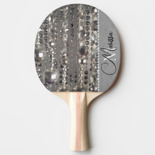 Sparkly Silver Beads Monogram Ping Pong Paddle