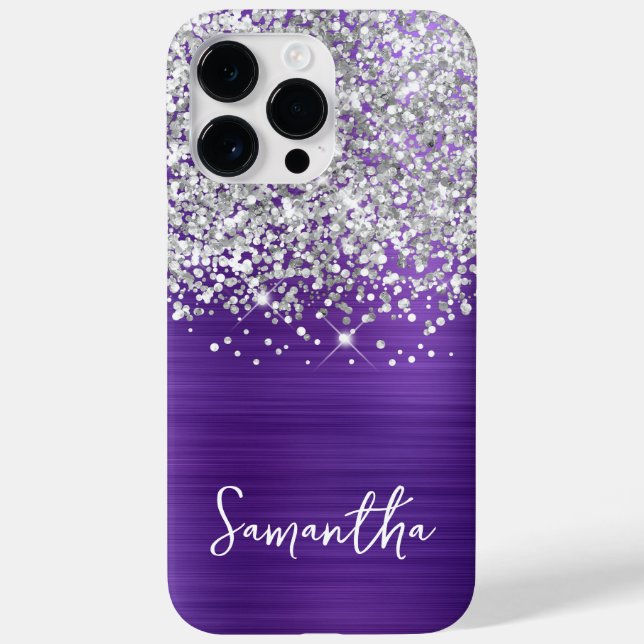 Sparkly Silver Glitter Amethyst Glam Name Case-Mate iPhone Case (Back)