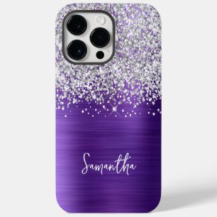 Sparkly Silver Glitter Amethyst Glam Name iPhone 14 Pro Max Case
