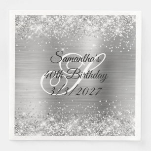 Sparkly Silver Glitter and Foil 40th Birthday Napkin