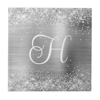 Sparkly Silver Glitter and Foil Monogram Tile