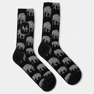 Sparkly silver glitter Elephant pattern Monogram Socks