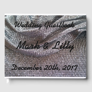 Sparkly Silver Glitter Fabric Design Wedding Guest Book