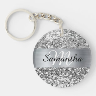 Sparkly Silver Glitter Foil Personalised Monogram Key Ring
