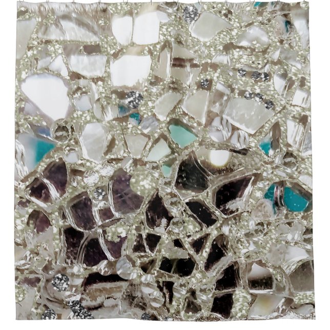 Sparkly Silver Glitter, Glass and Mirrors Shower Curtain (Front)