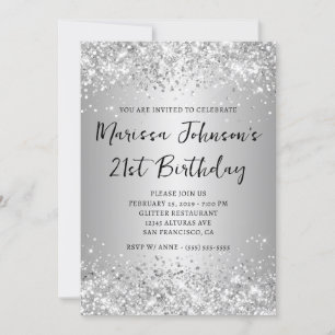 Sparkly Silver Glitter Grey Ombre Invitation