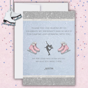 Sparkly Silver Glitter Ice Skating Birthday Thank You Card