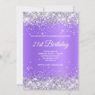Sparkly Silver Glitter Lavender Purple Shimmer Invitation