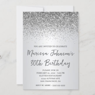 Sparkly Silver Glitter Ombre 30th Birthday Invitation
