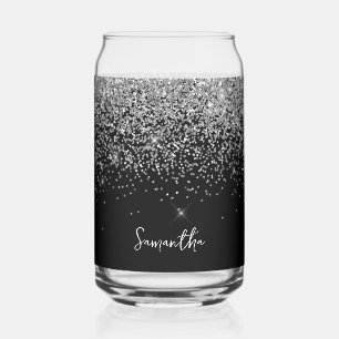 Sparkly Silver Glitter on Black Can Glass