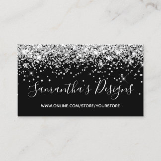 Sparkly Silver Glitter Online Store Black Business Card