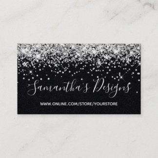 Sparkly Silver Glitter Online Store Premium Black Business Card