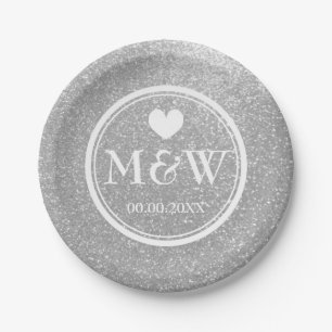 Sparkly silver glitter paper plates for wedding