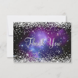 Sparkly Silver Glitter Purple Celestial Thank You Card