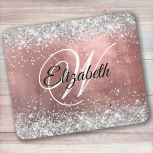 Sparkly Silver Glitter Rose Blush Foil Monogram Mouse Mat