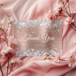 Sparkly Silver Glitter Rose Gold Foil Thank You Postcard