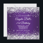 Sparkly Silver Glitter Royal Purple 21st Birthday Invitation<br><div class="desc">An elegant fancy monogram fabulous 21st birthday invitation for her. Faux silver glitter girly glam with sparkles against a dark and royal purple ombre graphic image. Customise the fancy classic flourish calligraphy script monogram on the back side to create your own monogram. Adapt the text for another fabulous milestone birthday...</div>